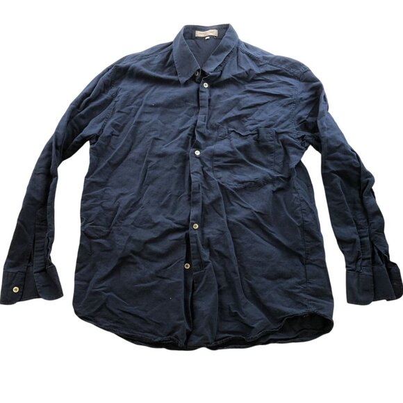 Pronto Uomo Mens Shirt Large Long Sleeve Classic Button Up Casual Navy Travel - Picture 1 of 8